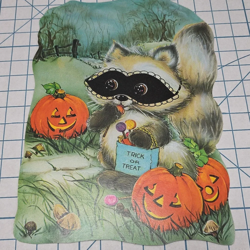 Vintage Halloween Die Cut Decoration Raccoon Jack-O-Lantern 14.5